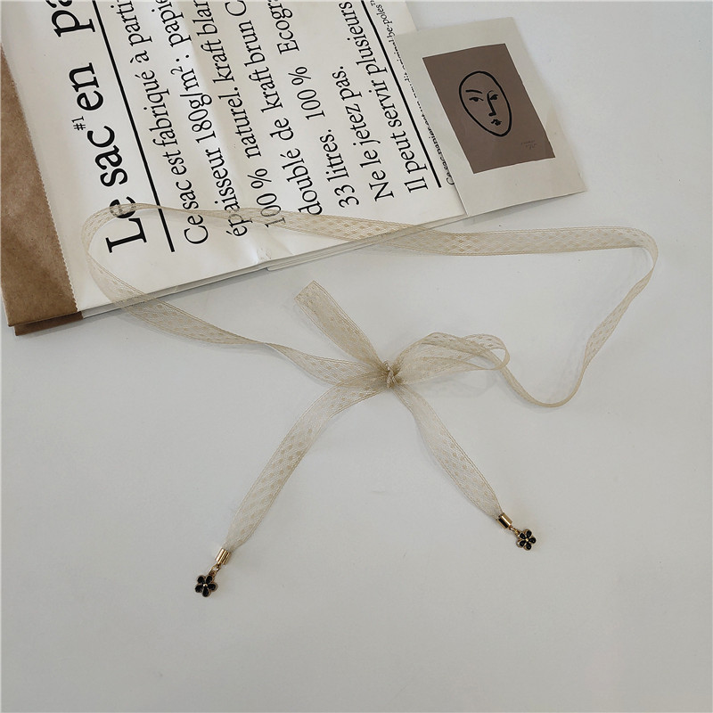 女款简约细腰带打结绳蕾丝布装饰配裙子绑带带女打结黑色花朵皮带