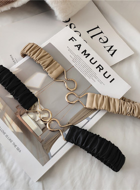 时尚卡扣细腰带女装饰腰封配裙子皮质松紧弹力窄皮带百搭束腰黑色