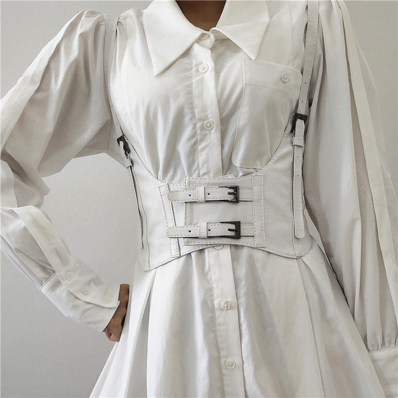 女士皮质宽腰封针扣绑带塑身外穿