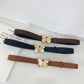 带针扣 宽牛仔裤 皮带女装 饰韩国蝴蝶扣头腰带女士休闲简约百搭韩版