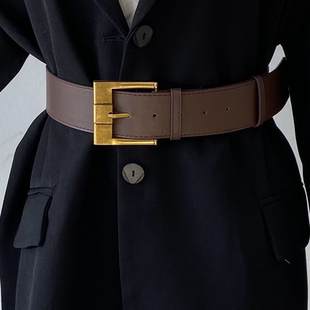 针扣腰带古铜色女装饰腰封配裙子复古松扣头宽皮带百搭简单束腰