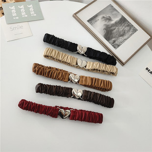爱心卡扣细腰带女装饰腰封配裙子皮质松紧弹力窄皮带百搭束腰黑色