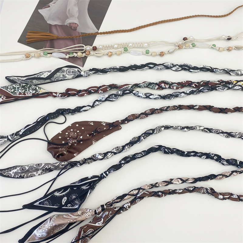 韩国腰果花丝带腰带女配连衣裙子外套收腰简约百搭装饰小皮带细款