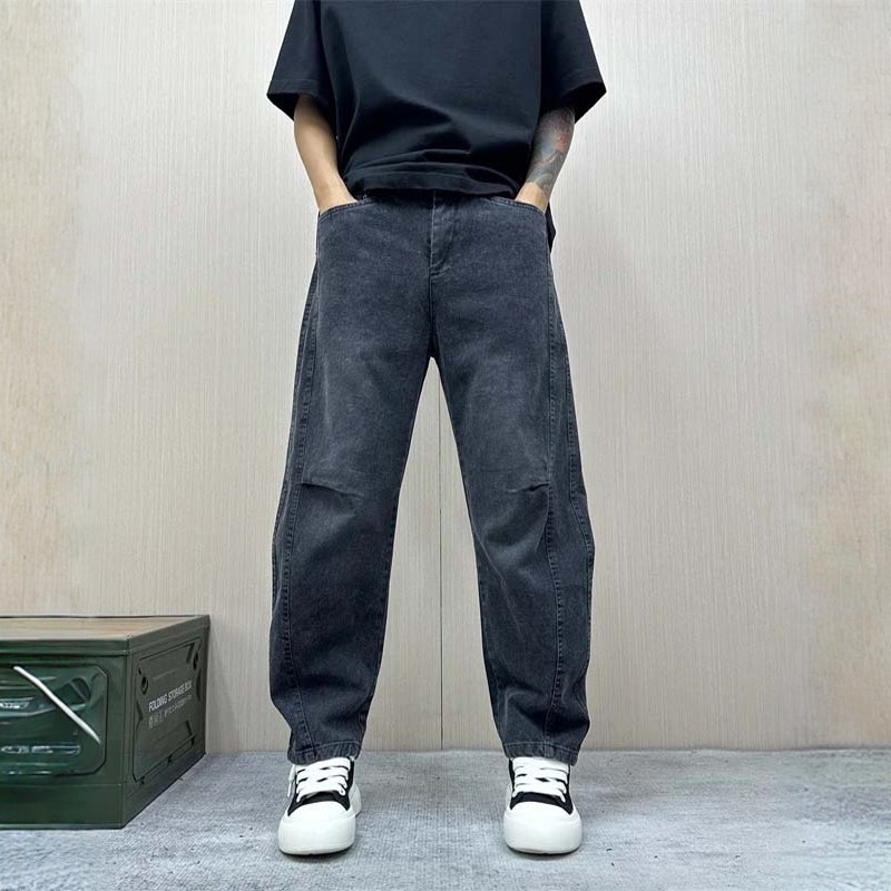 慵懒风微弹直筒复古男牛仔休闲裤