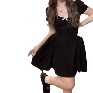 大码大领口高级感连衣裙夏季微胖mm显瘦遮肚港味复古气质减龄裙子