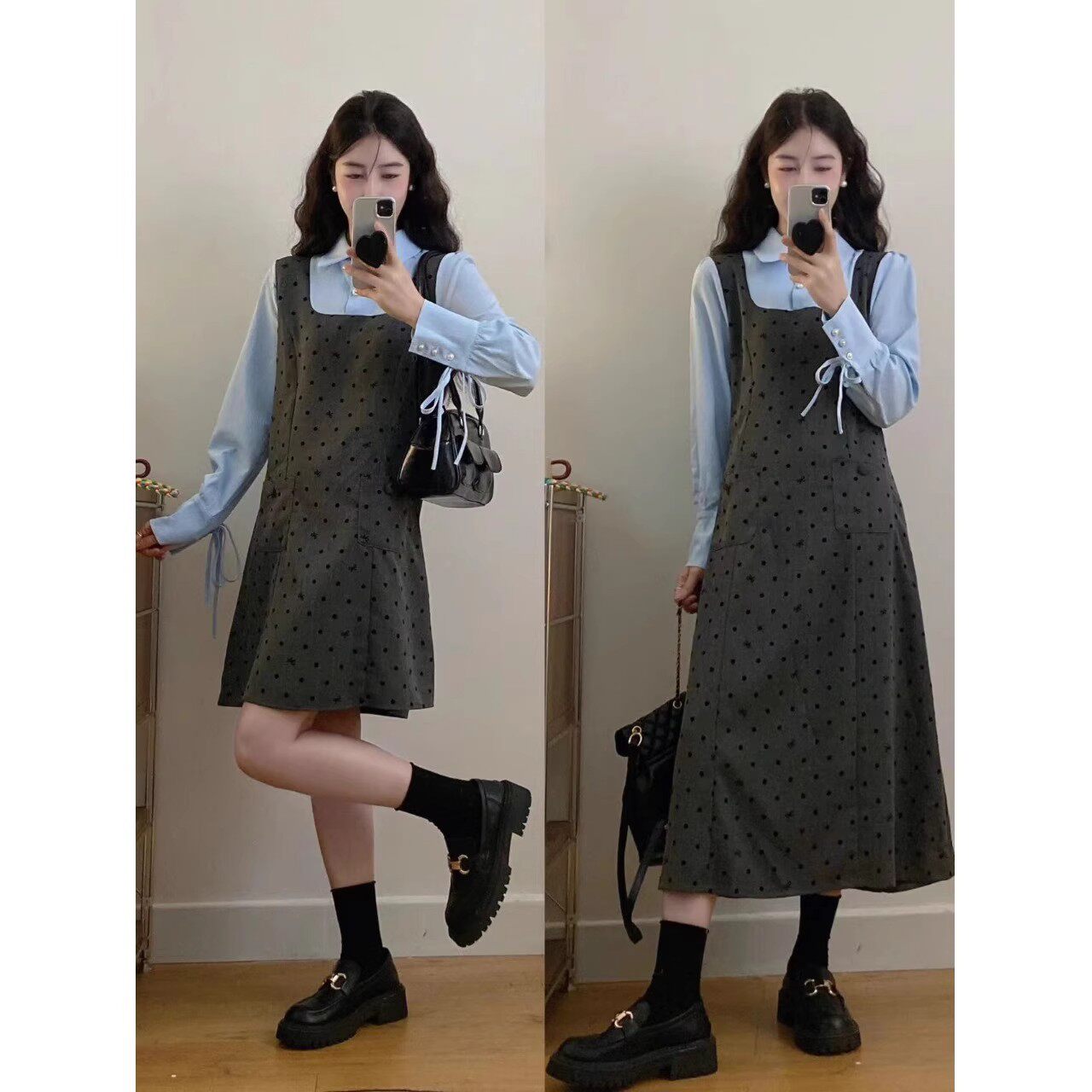 设计感衬衫拼接假两件连衣裙女