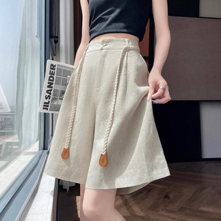 天丝薄款亚麻阔腿短裤女夏季新款冰丝棉麻大码显瘦宽松休闲五分裤