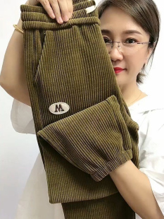子女高腰雪尼尔萝卜哈伦束脚休闲裤 灯芯绒裤 潮 薄款 清仓捡漏~春季