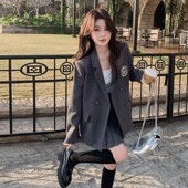 气质小个子西服百褶裙 女2025春秋新款 灰色韩系穿搭学院风西装 套装