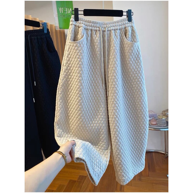 欧货新款复古阔腿裤女2025秋冬季爆款加厚菱格宽松显瘦休闲哈伦裤,女装/女士精品,休闲裤,淘宝优惠券,粉丝福利购,淘宝优惠卷
