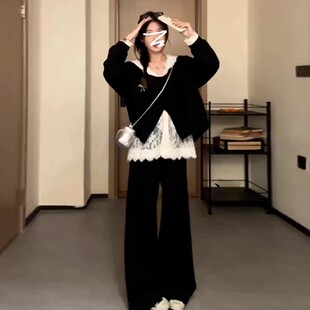 黑色小香卫衣套装女秋季2025年新款巨好看早秋韩系流行穿搭一整套