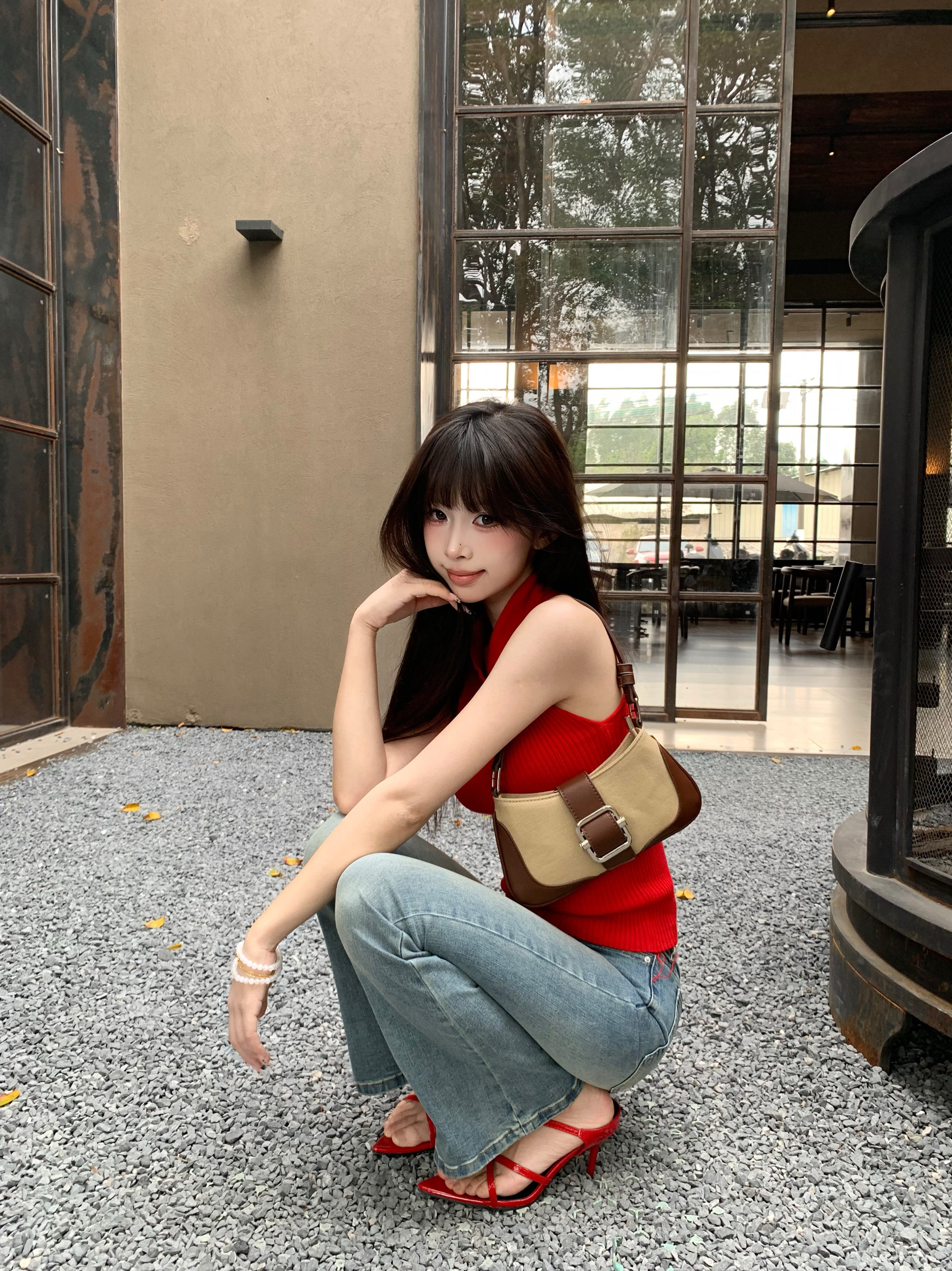 teshop  法棍腋下包 时髦拼色纯欲甜辣 月牙包女包