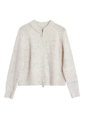 Teshop 针织坑条柔软圆领双拉链开衫短款松弛感毛衣针织衫外套