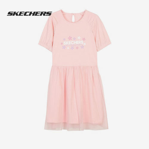Skechers斯凯奇正品2022季女童运动休闲短袖连衣裙L222G121
