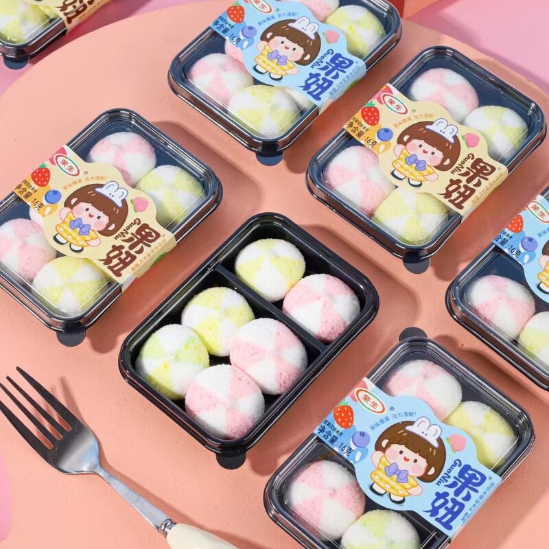 【低脂】网红同款果妞棉花糖混合水果味盒装休闲怀旧零食童年糖果