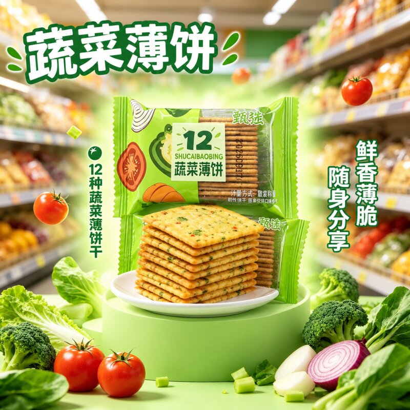 甄强12种蔬菜薄饼咸味饼干办公室充饥小零食薄脆饼干宿舍宵夜小吃