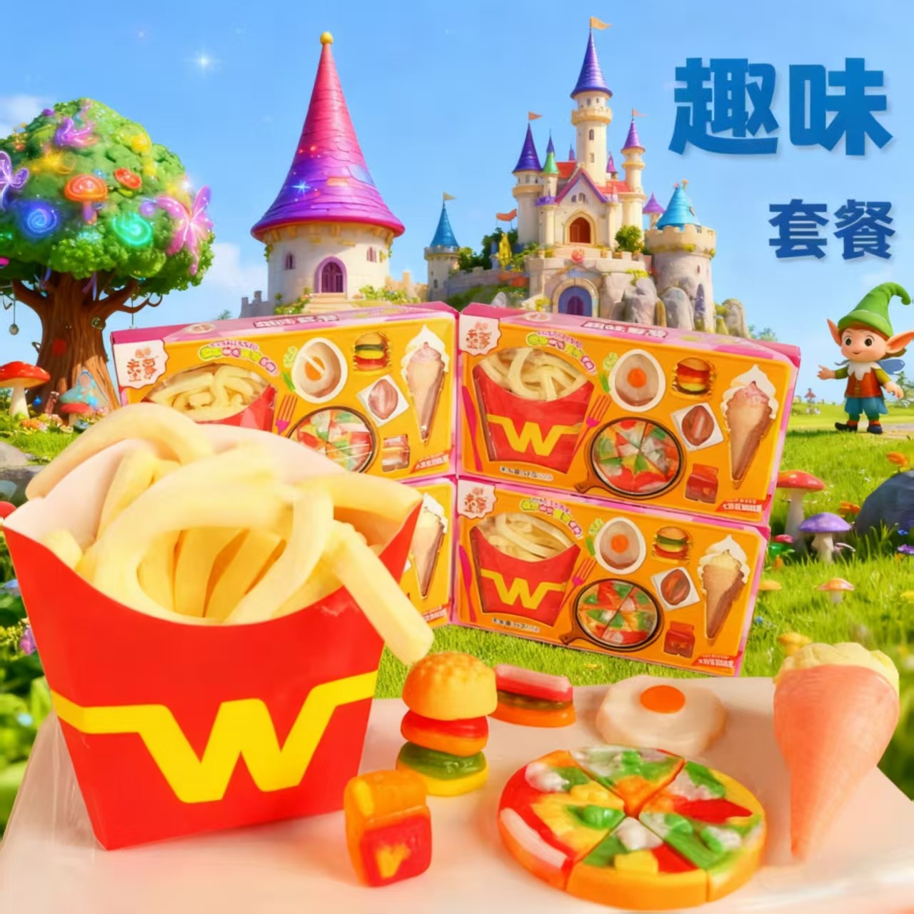 趣味套餐薯条汉堡造型创意糖果可爱儿童礼物棉花糖软糖混合过家家