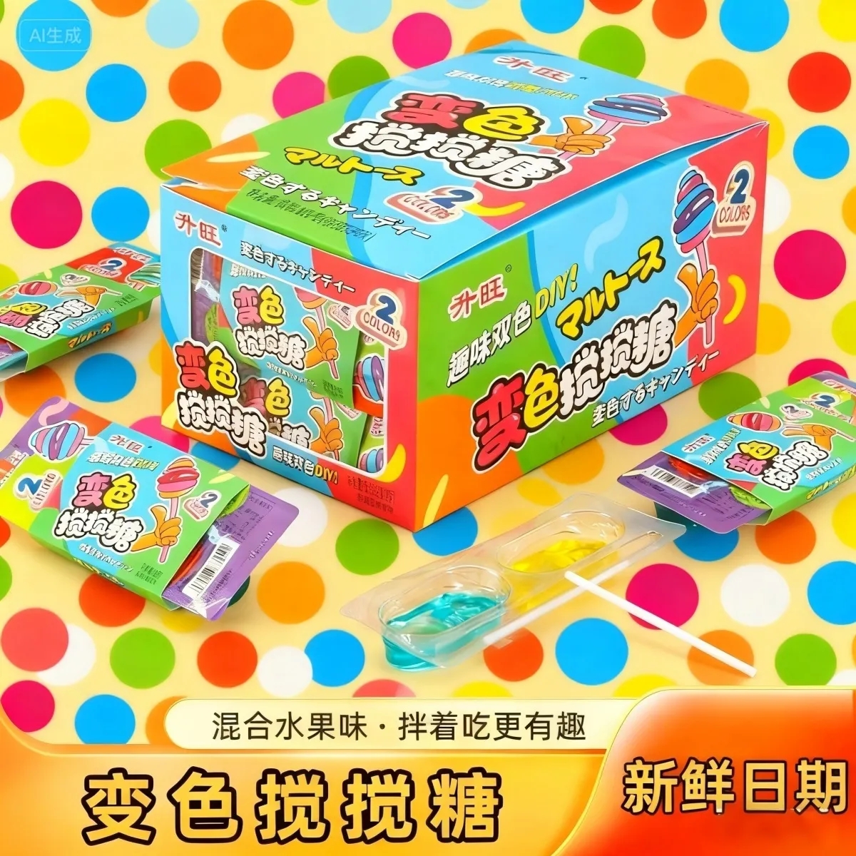 升旺趣味变色搅搅糖拉丝糖粘牙8090后童年怀旧DIY糖果零食