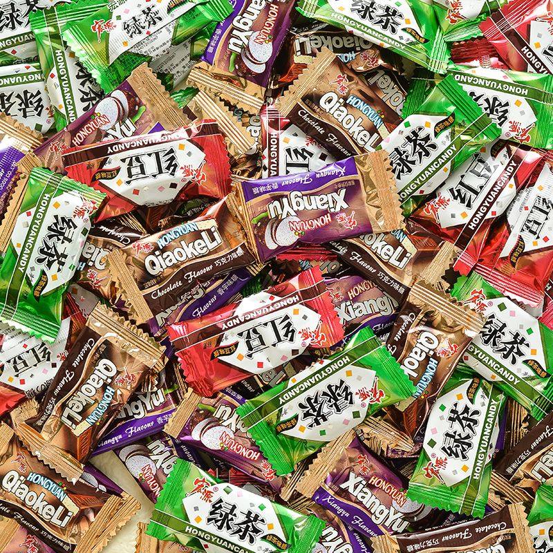 宏源奶糖夹心软糖散装绿茶香芋红豆味小时候的糖果儿时怀旧小零食