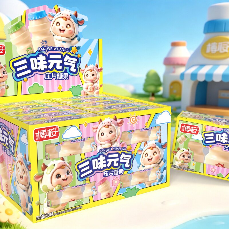 整盒批发博桉三味元气压片糖果校园宿舍追剧解馋瓶装便携糖果零食