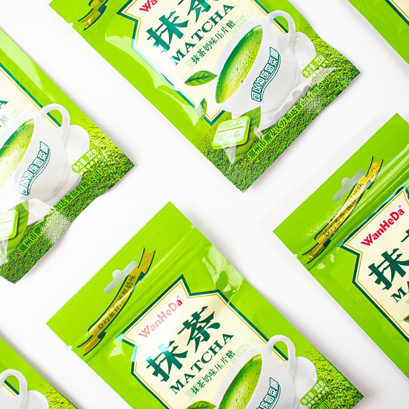 网红儿童休闲办公解馋零食批发万和达抹茶奶片糖抹茶奶味压片糖果