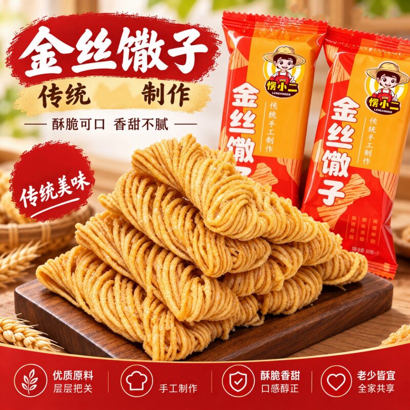 商用批发金丝馓子独立包装早餐油茶火锅店馄饨配菜香酥脆解馋零食