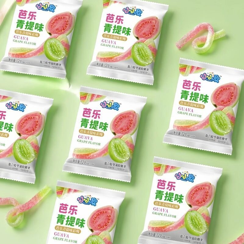 网红芭乐青提味彩绳软糖酸甜软糖果怀旧解馋独立小包儿童零食彩绳