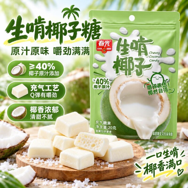 海南春光生啃芒果充气软糖果汁软糖办公室追剧解馋多口味零食糖果