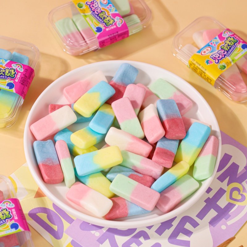 双色软糖橡皮檫形软糖泡泡软糖果宝藏休闲水果味学生可以吞的零食