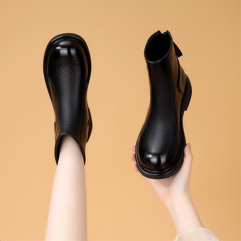 厚底切尔西短靴女2025秋冬新款粗跟软底单靴百搭马丁靴加绒烟筒靴