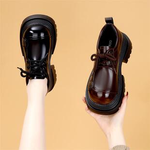 百搭系带小皮鞋 欧货厚底增高7cm乐福鞋 英伦风时尚 新款 女2026春季