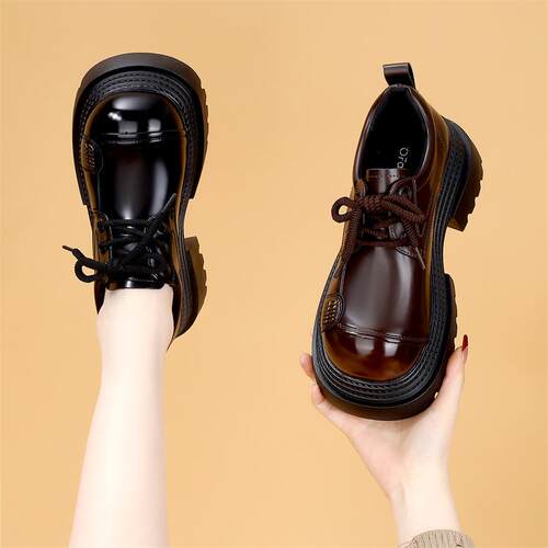 欧货厚底增高7cm乐福鞋女2026春季新款英伦风时尚百搭系带小皮鞋