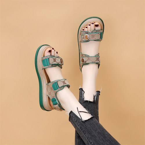 小香风运动凉鞋女2025年夏季软底罗马鞋魔术贴沙滩鞋34小码32 33