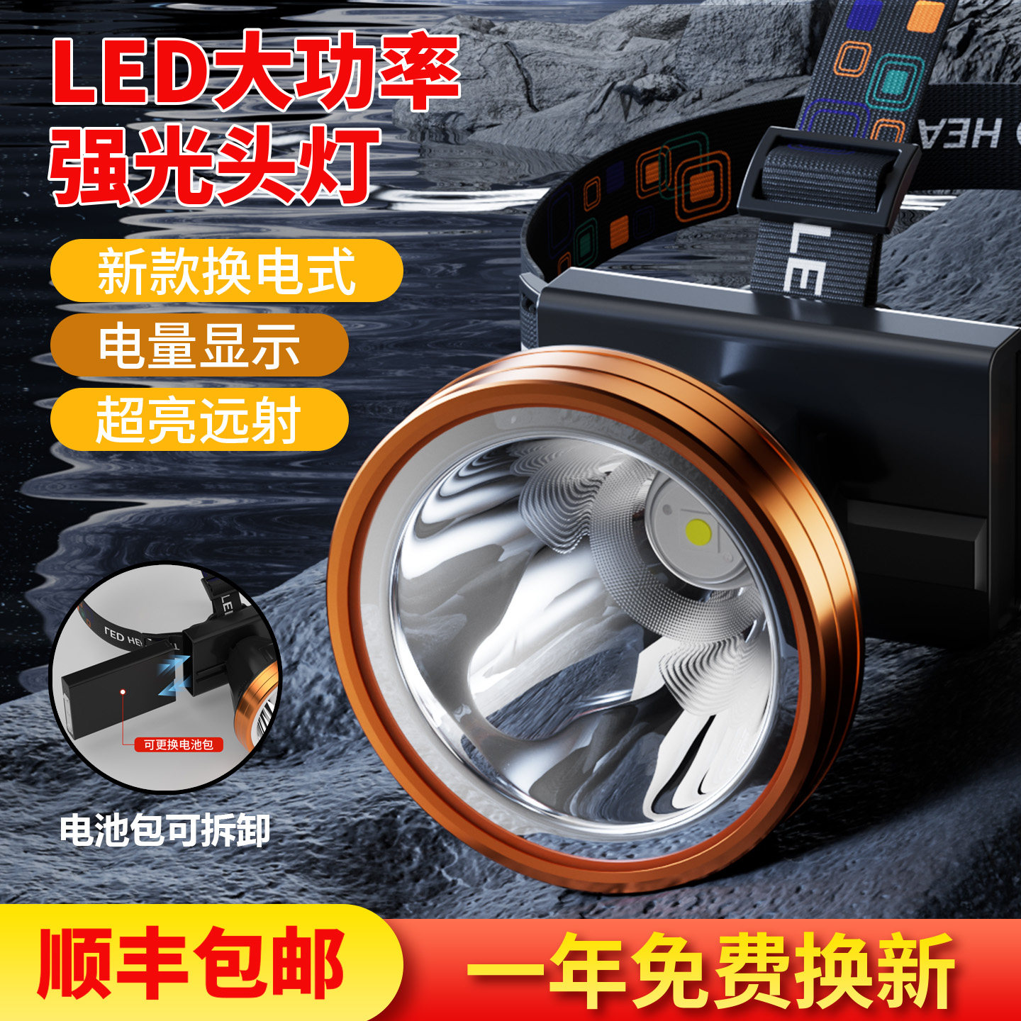 P90头灯充电2025新款强光超亮头戴式户外登山钓鱼专用夜钓长续航