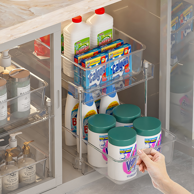 下水槽置物架抽拉式浴室柜下收纳分层卫生间厕所柜子储物神器厨房