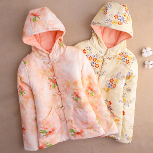 棉花棉袄女士防寒连帽上衣保暖外套中国风盘扣宽松成人棉衣棉服