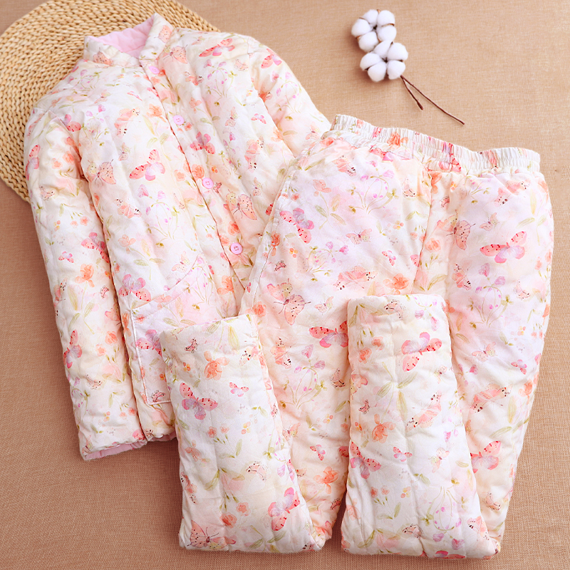 纯手工棉花棉衣棉裤套装女冬季加厚保暖棉服中式典雅外穿居家棉袄