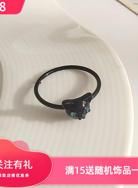 日韩国简约暗黑小猫咪戒指