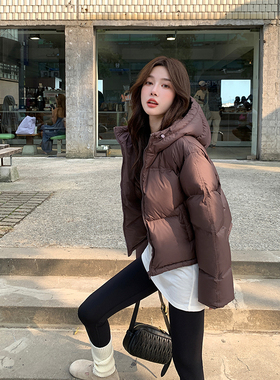 alex stevens肯豆风90白鸭绒短款连帽羽绒服女冬季加厚面包服外套