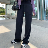 alex 子 女显瘦微喇叭直筒阔腿运动裤 stevens黑色弹力鲨鱼裤 休闲裤