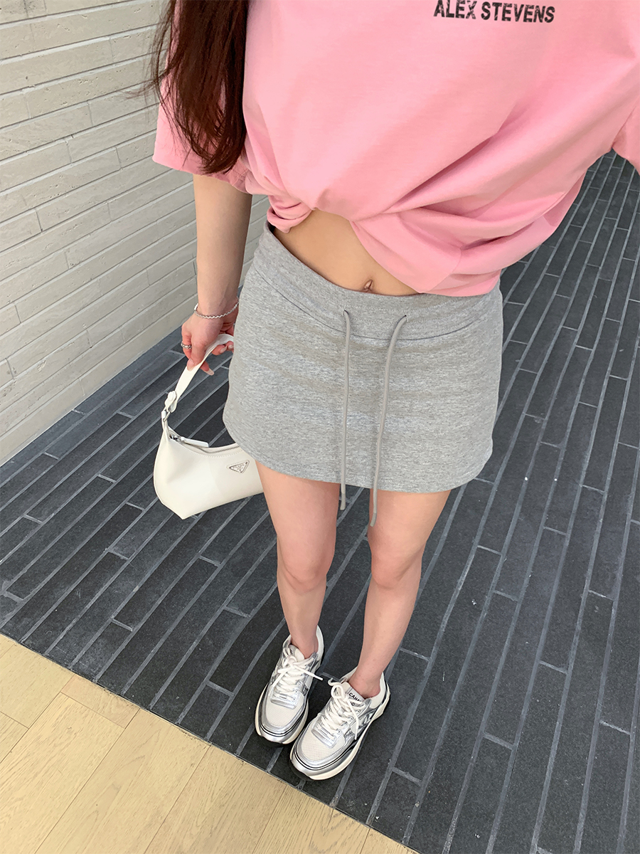 alex stevens 辣妹抽绳包臀半身裙女夏季高腰显瘦纯欲短款a字裙子
