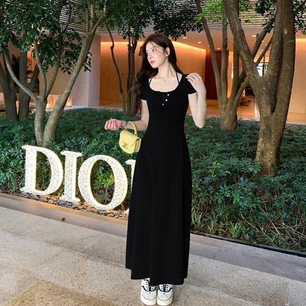 alex stevens设计感叠穿两件套短袖连衣裙女夏季纯色收腰长裙子