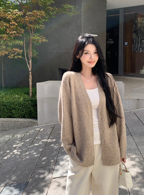 alex stevens慵懒风V领针织开衫羊毛衫女秋季宽松薄款中长款外套