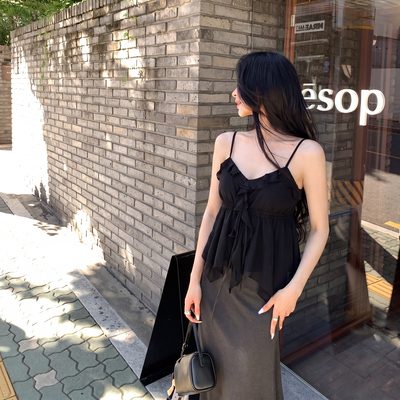 alex stevens甜美荷叶边吊带背心女夏季系带不规则度假风薄款上衣