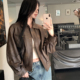 复古短款 alex stevens咖色皮衣机车外套女秋季 飞行服夹克上衣