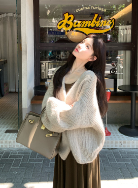 alex stevens慵懒风羊毛马海毛针织开衫女秋宽松长袖外套毛衣上衣