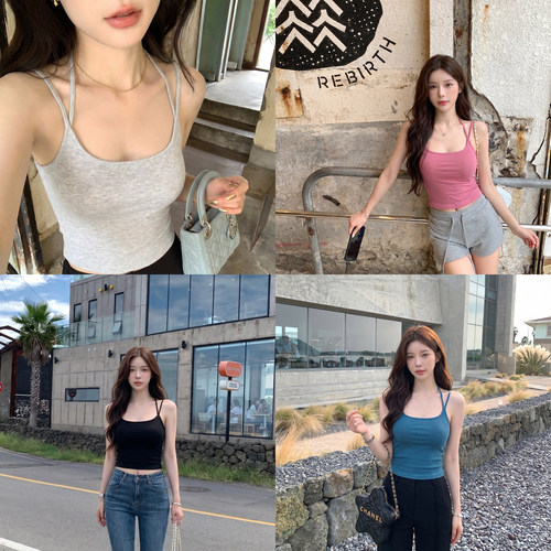 alex stevens修身显瘦吊带背心女夏季辣妹风纯欲细双肩带短款上衣