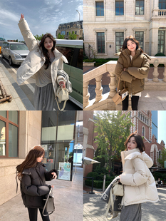 连帽羽绒服外套女冬季 小奶包短款 加厚白鸭绒面包服 stevens alex