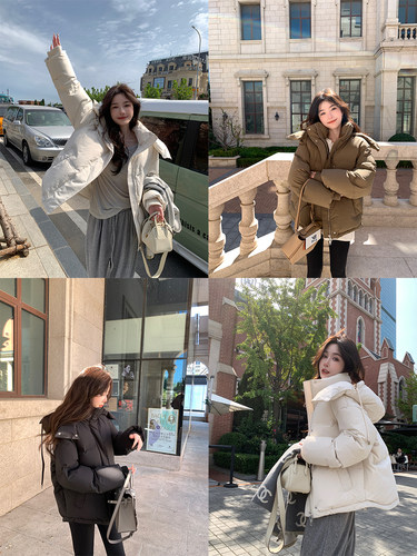 alex stevens 小奶包短款连帽羽绒服外套女冬季加厚白鸭绒面包服