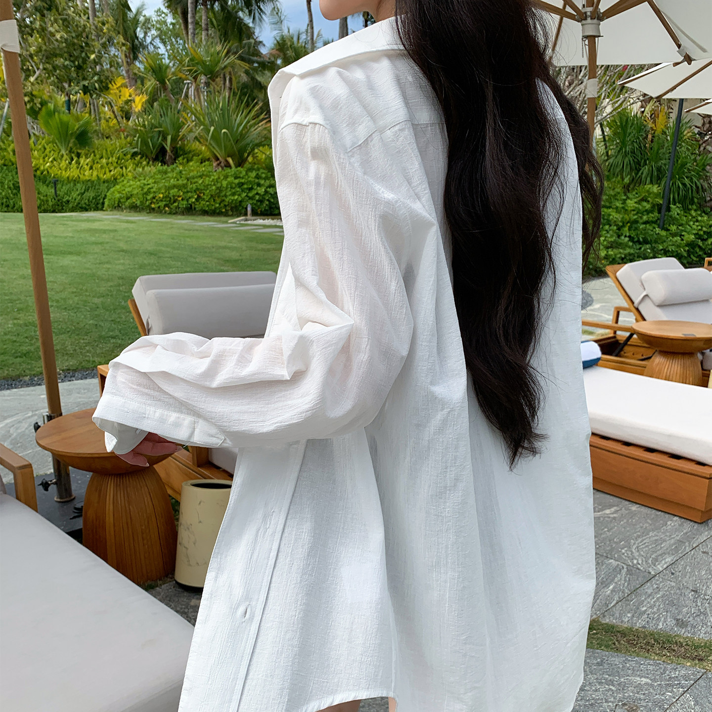 alex stevens白色薄款长袖衬衫衬衣女夏季松弛感宽松外套防晒上衣